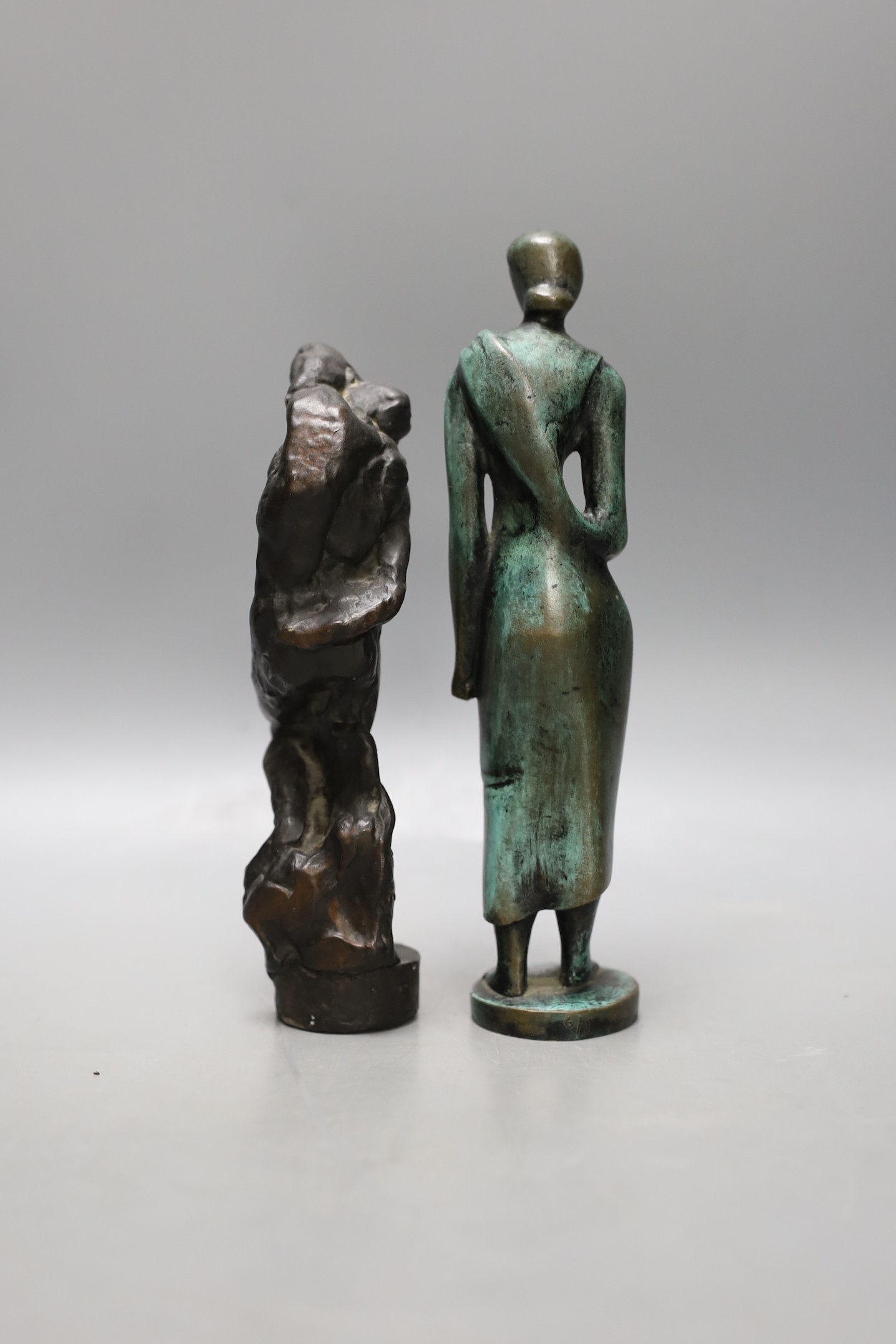 A limited edition bronze figure 6/9 and another composition figure, tallest 20cm